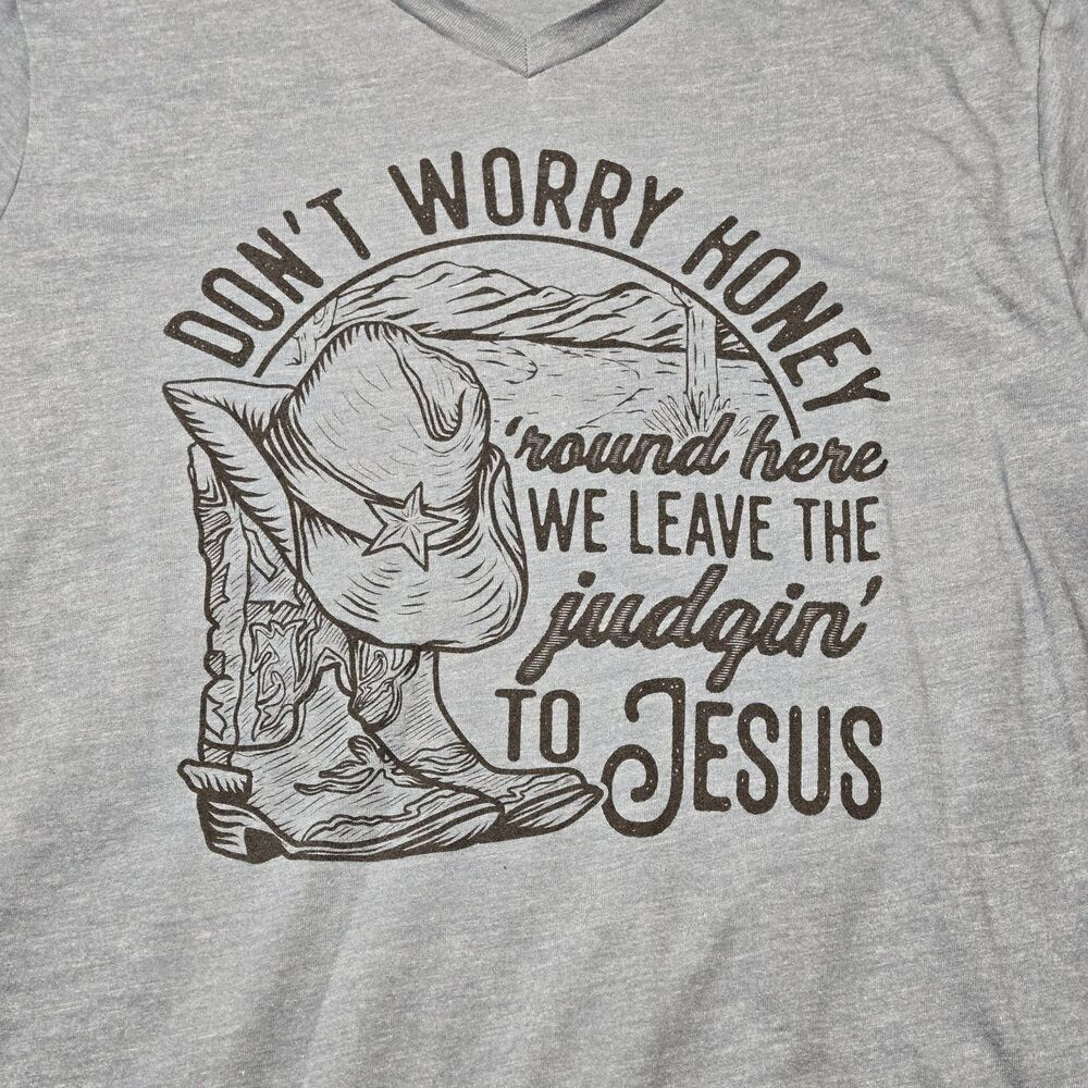 Love In Faith Women’s T‑Shirt M Blue Western Leave Judging to Jesus Christian - Picture 3 of 13